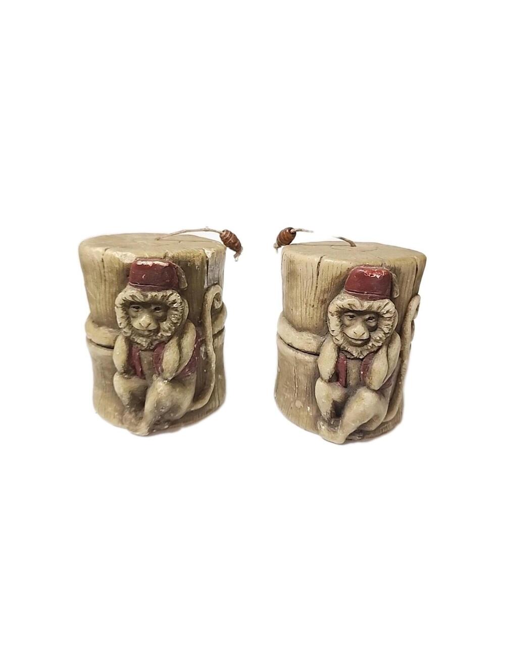 Vintage 2 Lava Candle Monkey Hear No Evil Four Inches High Single Wick W/bead